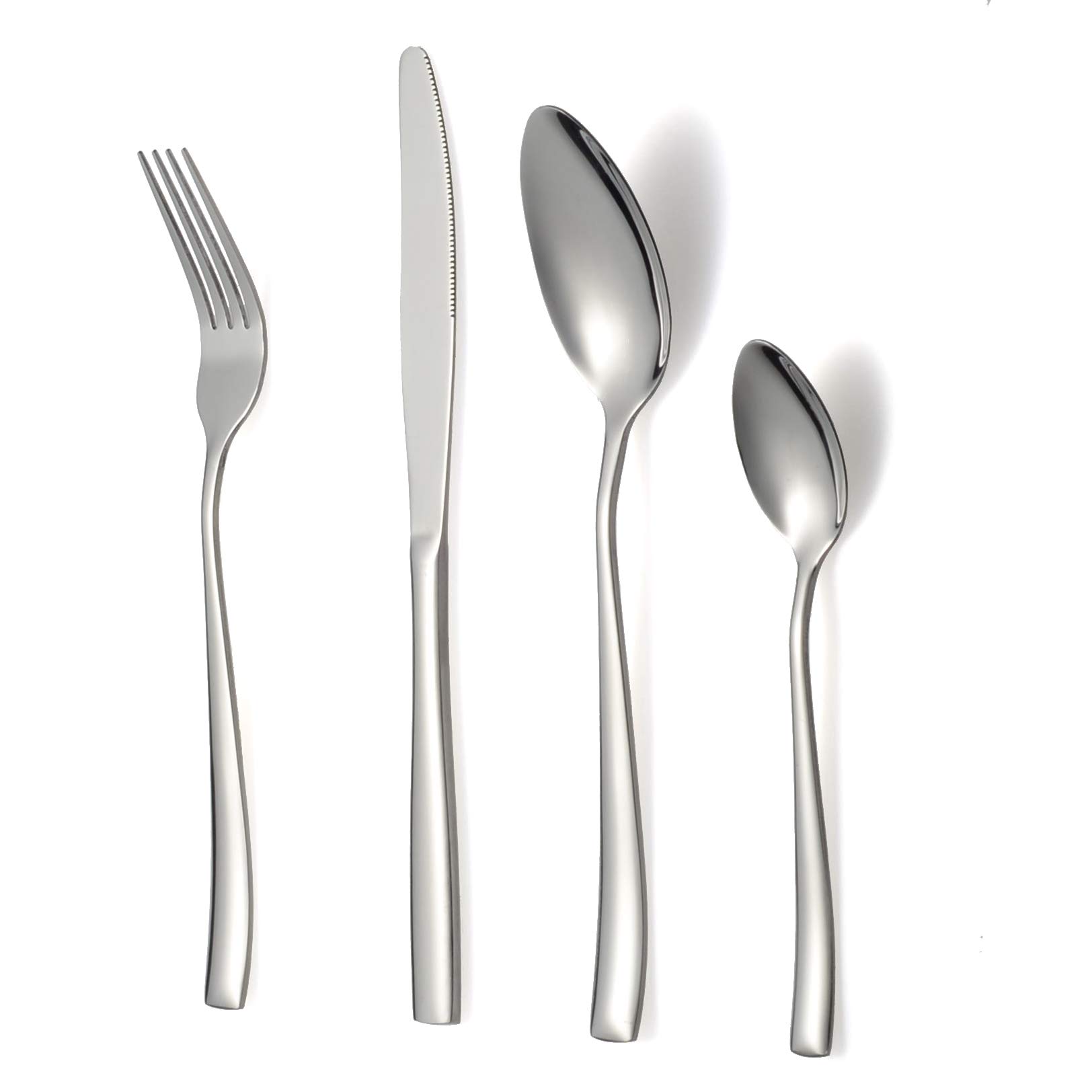 16 Piece Cutlery Set, Stainless Steel Flatware Silverware Set with Knives/Forks/Spoons/TeaSpoons, Service for 4, Mirror Polished,Rustproof,Dishwasher Safe py-01 (Silver)