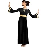 Sanmsoner Women Praise Dance Dress Loose Fit Full Length Liturgical Long Sleeve Metallic Block Dress