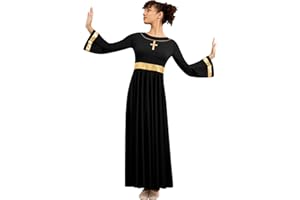 Sanmsoner Women Metallic Cross Praise Dance Dress Liturgical Long Sleeve Worship Costume