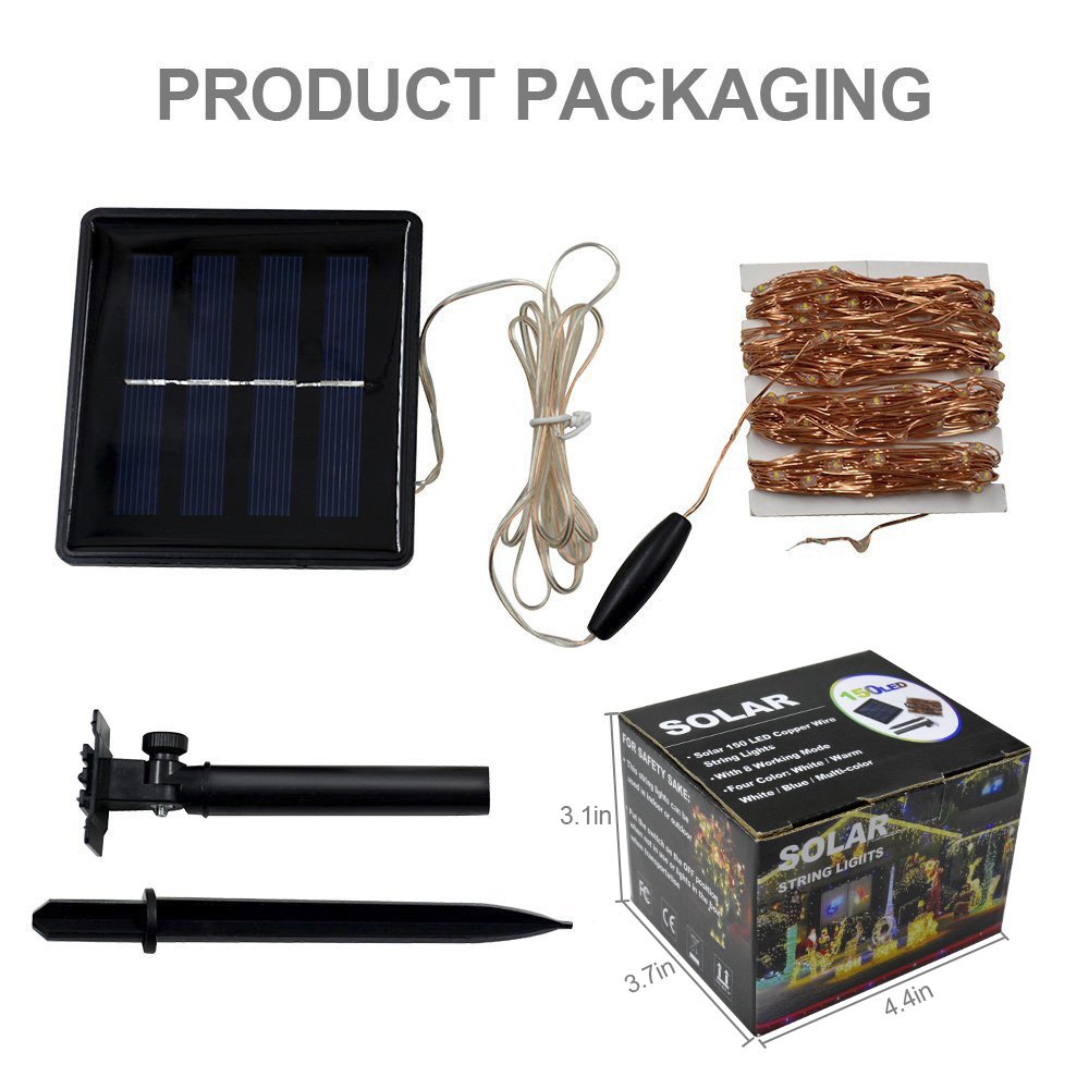 Solarmks 150 LED Bendable Copper Wired Solar Powered Waterproof Starry String Lights with 8 Modes, White