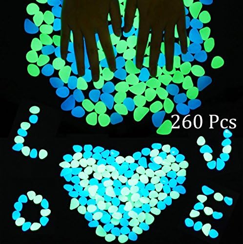 HOT PINK HOT 260pcs Glow in the Dark Garden Pebbles Glow Stones Rocks for Patio, Garden, Lawn, Walkway, Yard Grass, Window and Fish Tank （Three colors）
