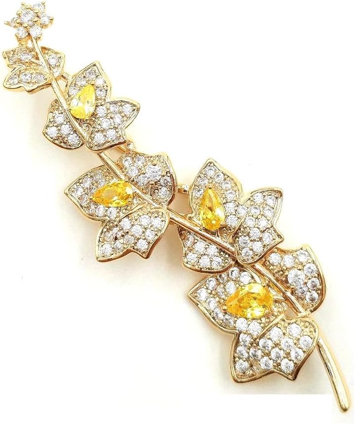DREAMLANDSALES Charming Elegant Vine Plant Branch Yellow Flowers Brooch Gold Tone