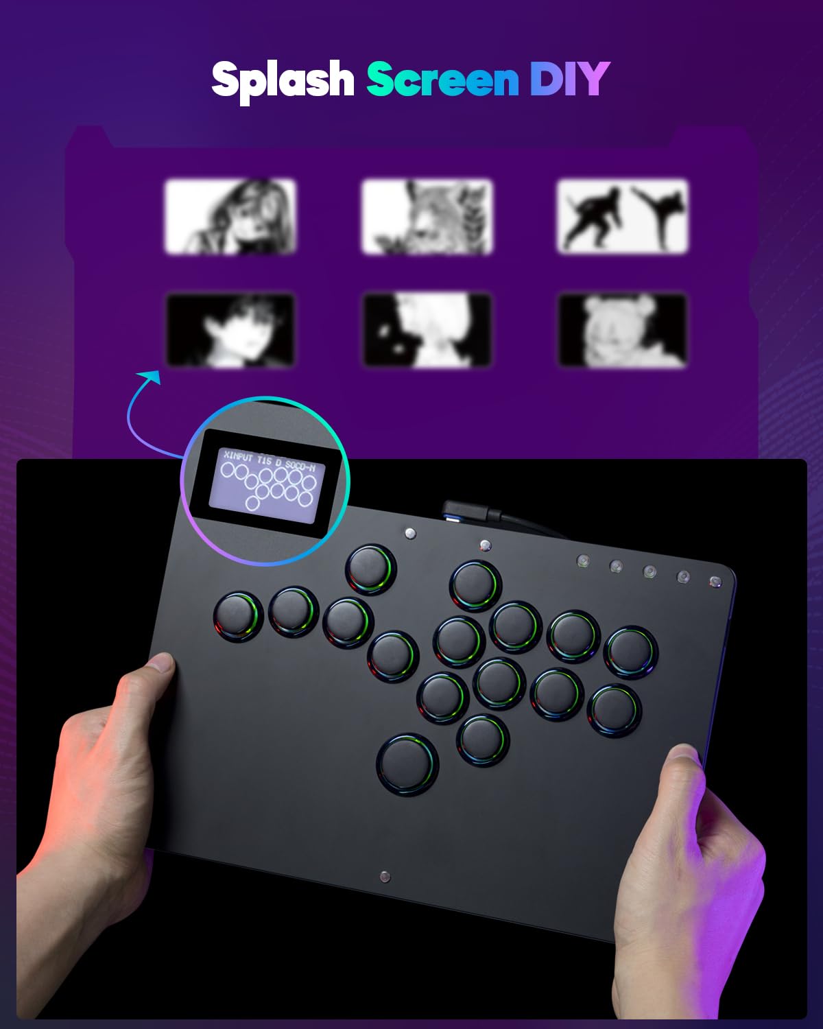Sehawei Haute42 Arcade Stick R16 All-Button Arcade Controller 16Keys for PC/Ps3/Ps4/Switch/Steam,Fight Stick for Fighting Games with Custom RGB & Turbo Functions & Hot Swap Black