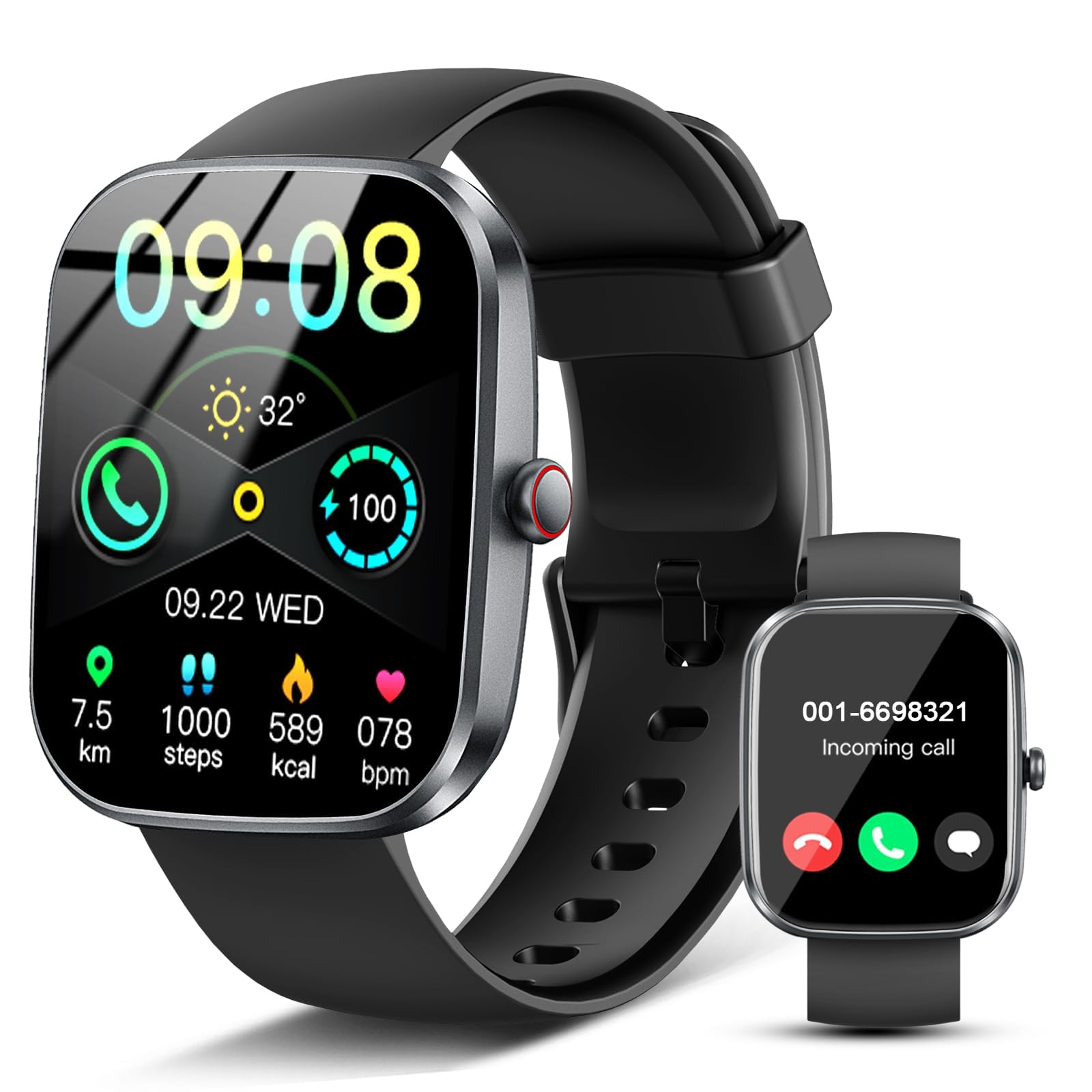 Smartwatch Herren Damen, 1.91'' Zoll HD Smart Watch mit Bluetooth Anrufe, Fitness Tracker Schrittzähler mit 110+ Sportmodi, Schlafmonitor SpO2 Herzfrequenz, IP68 Wasserdicht Fitnessuhr für Android iOS