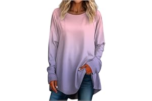 GENERIC Womens Tops Casual Plus SizeLong Sleeved Round Neck Gradient Printing T-Shirt Top Pullover