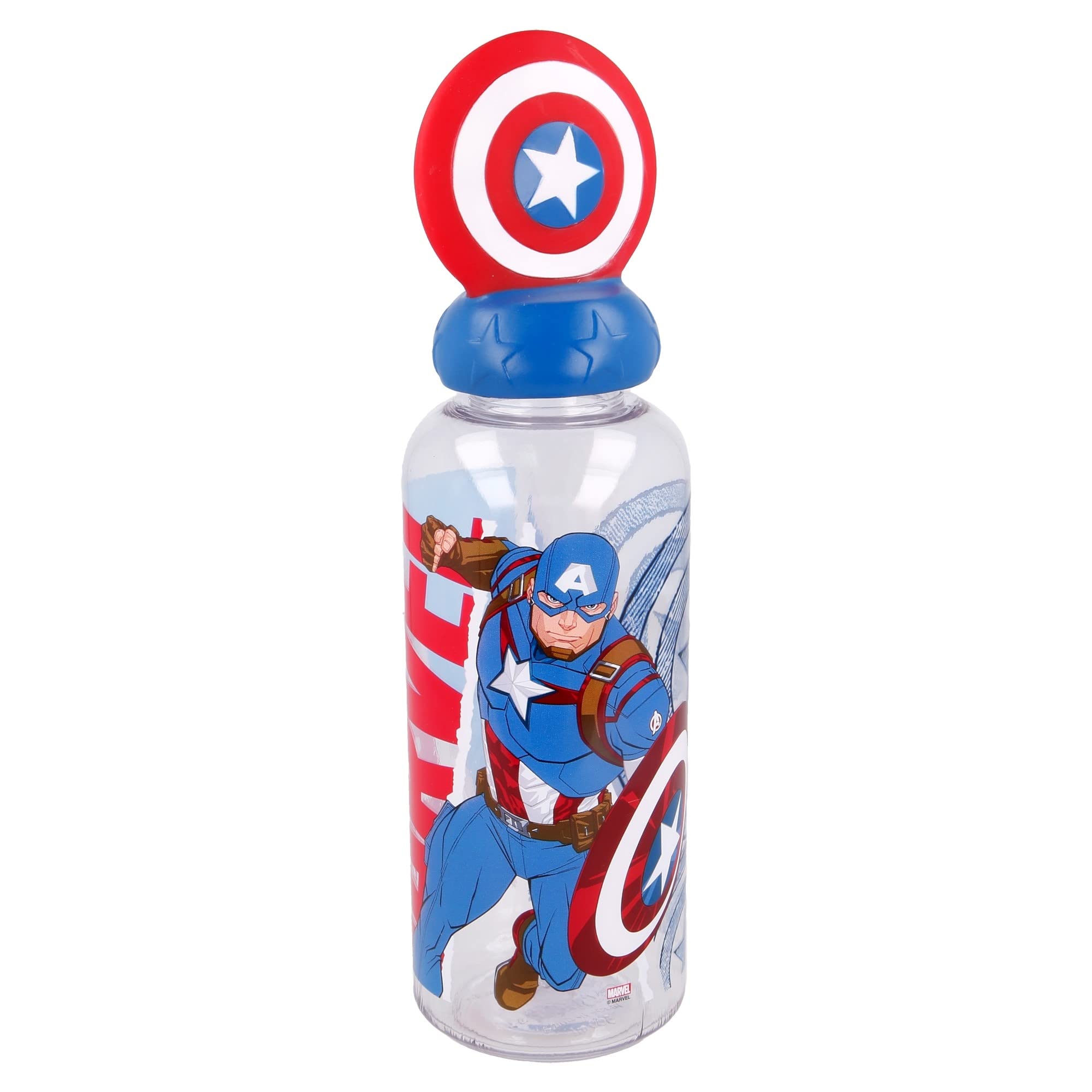Original Marvel Kids Water Bottle with Twist Off Lid and Captain America Shield 3D 560ml BPA Free