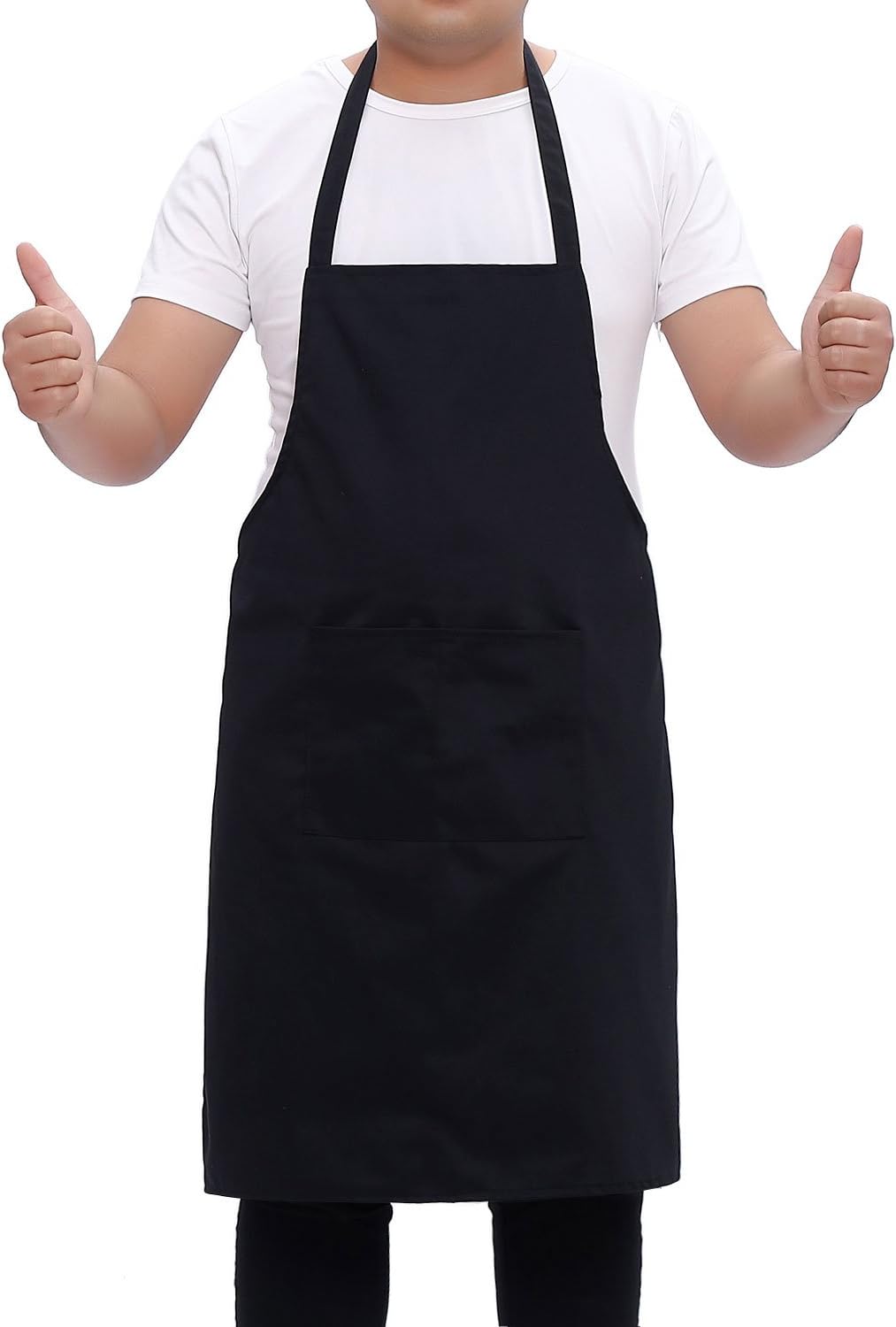 HEWIC Handmade Polyester Cotton Apron Long Ties 2 Packet Kitchen Cooking Bib For Women Men Home Restaurant Baking Gardening 27.1x31.5" Black