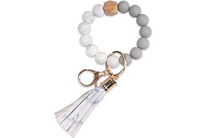 GIEMSON Silicone Key Ring Bracelets Wristlet Keychain Car Beaded Key Ring Bangle Chains for Women