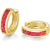 CiNily Huggie Earrings Opal Hinged Hoop Earrings Gold Plated Hypoallergenic Small Hoop Earrings for Women Teen Girls Men Sensitive Ears