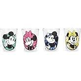Silver Buffalo Disney Mickey and Minnie Mouse 4 Piece Mini Glass Set, 1.5 Ounces
