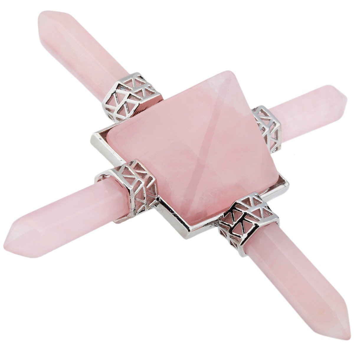 mookaitedecor Natural Rose Quartz Healing Crystal Pyramid Energy with 4 Stone Points Wands for Reiki Meditation Protection and Spiritual Decoration