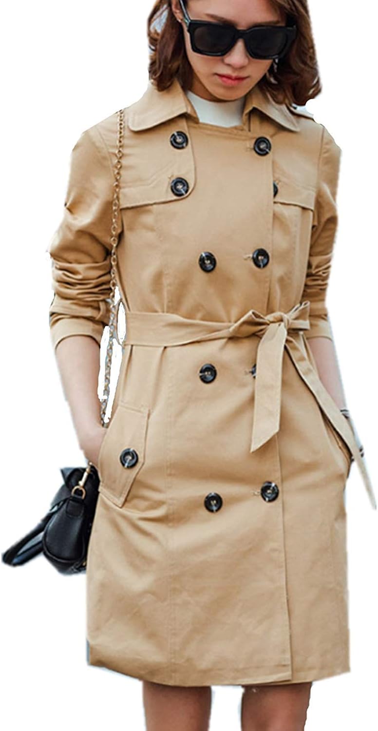 Trenchcoat Damen Elegant Zweireiher Winter Parka Seitentaschen Mit