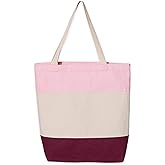 Pink Tri-Color Canvas Tote Bag, Durable 15x15" Blank Cotton Bag for Shopping, DIY, and Everyday Use
