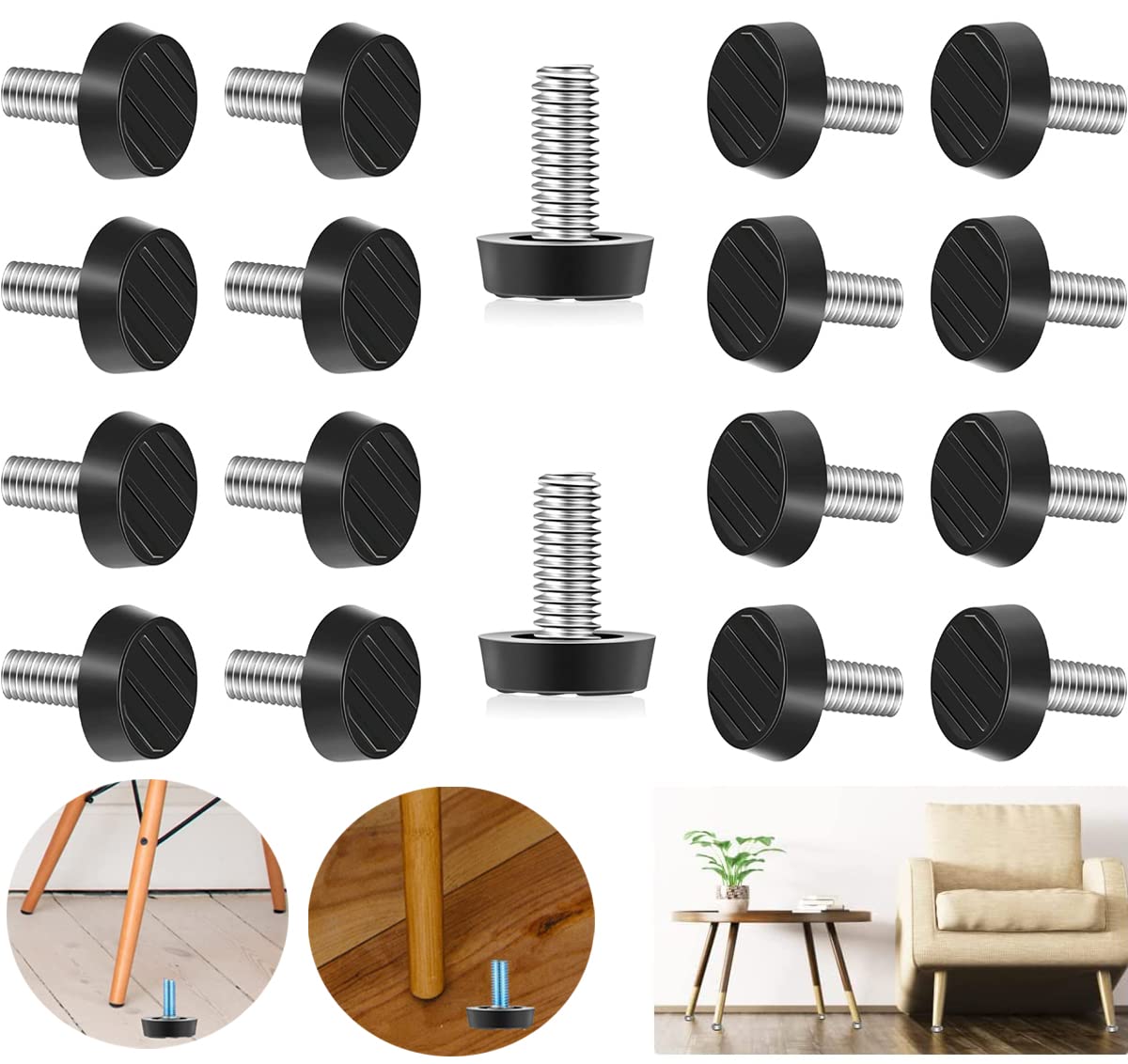 DUDUA 20 Pcs Adjustable Table Foot Furniture Feet Leveling Glides for Screw on Rubber Feet Garden Furniture, Cabinet Feet, Table Feet (M8 x 20)