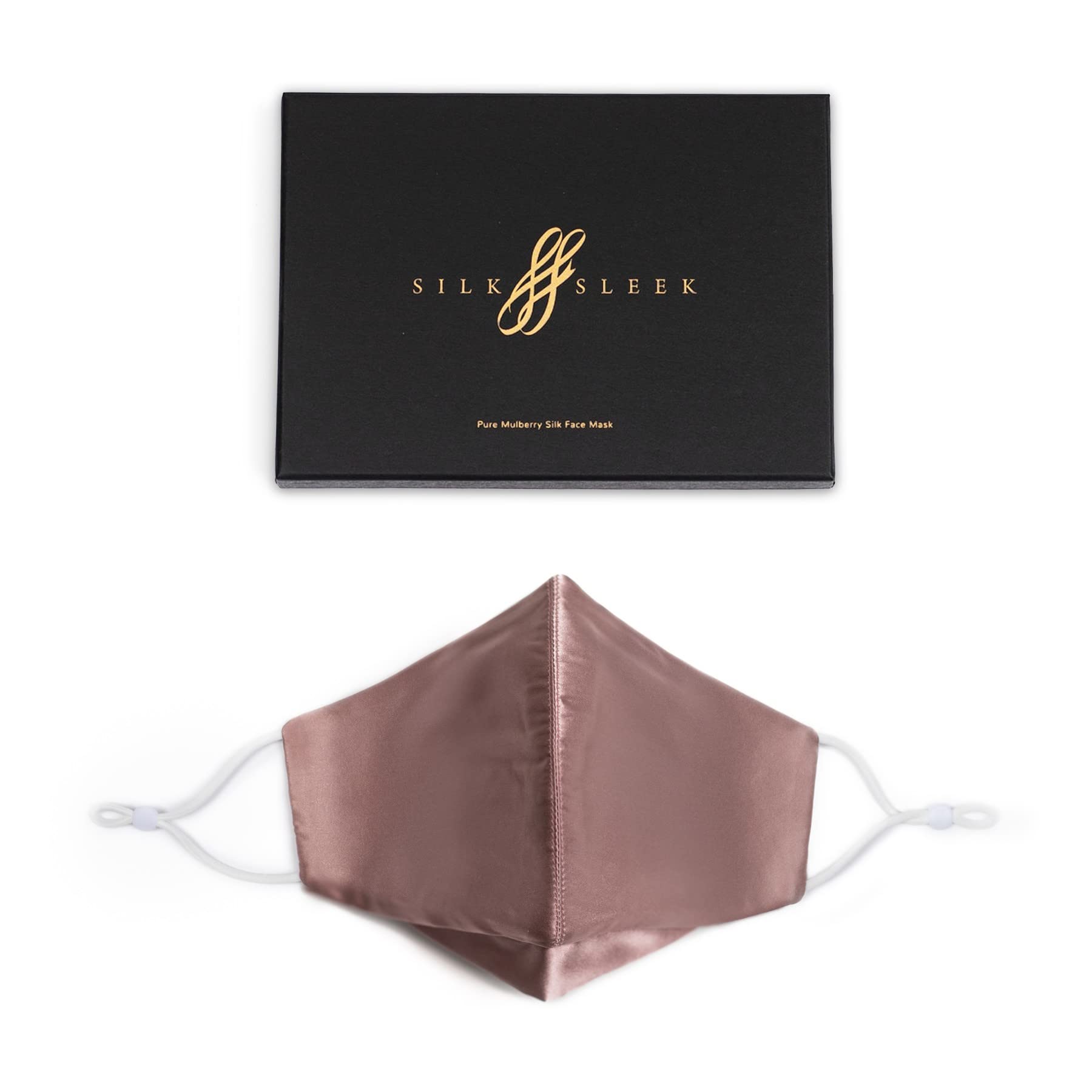 SilkSleek Pure Mulberry Silk Face Mask with Nose Wire 2 layers. 100% Pure 6A Grade Natural Silk Adjustable Washable & Breathable. (Dusty Pink)