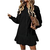 SOLY HUX Women's Button Down Shirt Dress Collared Long Sleeve Pleated Swing Mini Dresses