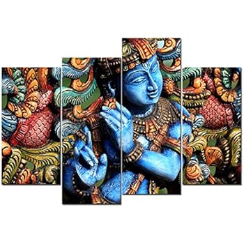 LevvArts - Lord Krishna Wall Art,Religion Painting for Modern Home Office Decor, Act with Compassion,Tenderness and Love,Framed Art Ready to Hang