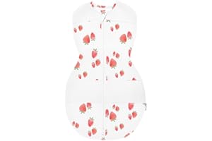 Happiest Baby Sleepea 5-Second Swaddle - 100% Organic Cotton Baby Swaddle Blanket - Doctor Designed Promotes Healthy Hip Development (Ivory Strawberries, Small)