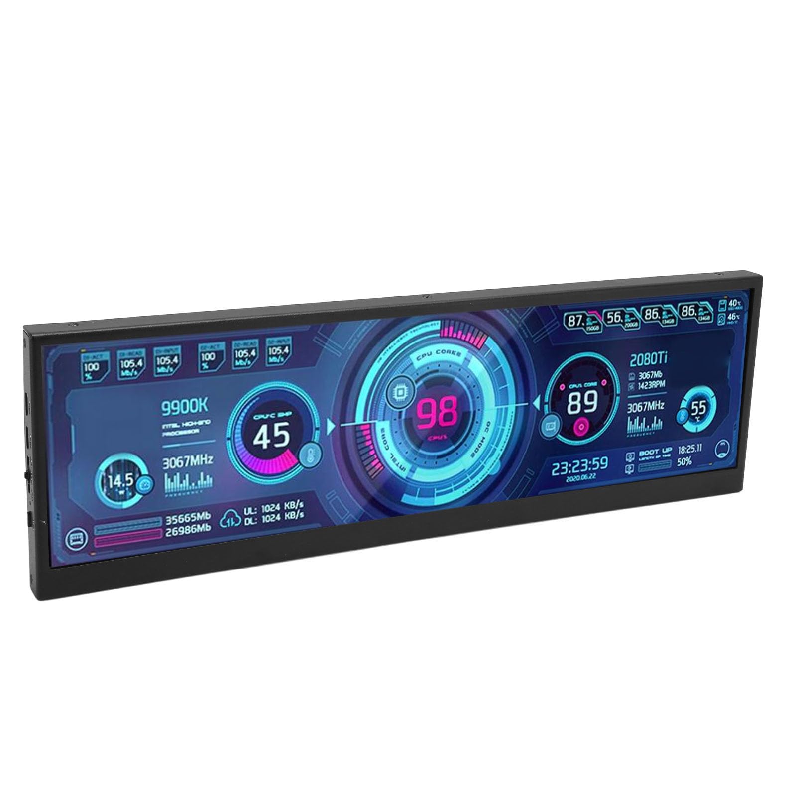 12.6 Inch Computer Temperature Touch Screen, Auxiliary Monitoring Display for PC CPU GPU