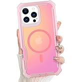 Bonoma for iPhone 16 Pro Max Case, Iridescent Back, Magnetic Support for MagSafe Shockproof Cover, Crystal and Corner High-Duty Protection for Girls Women -Pink