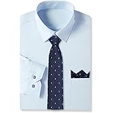Cromoncent Mens Long Sleeve Dress Shirt and Tie Set Suit Shirt with Matching Tie and Handkerchief