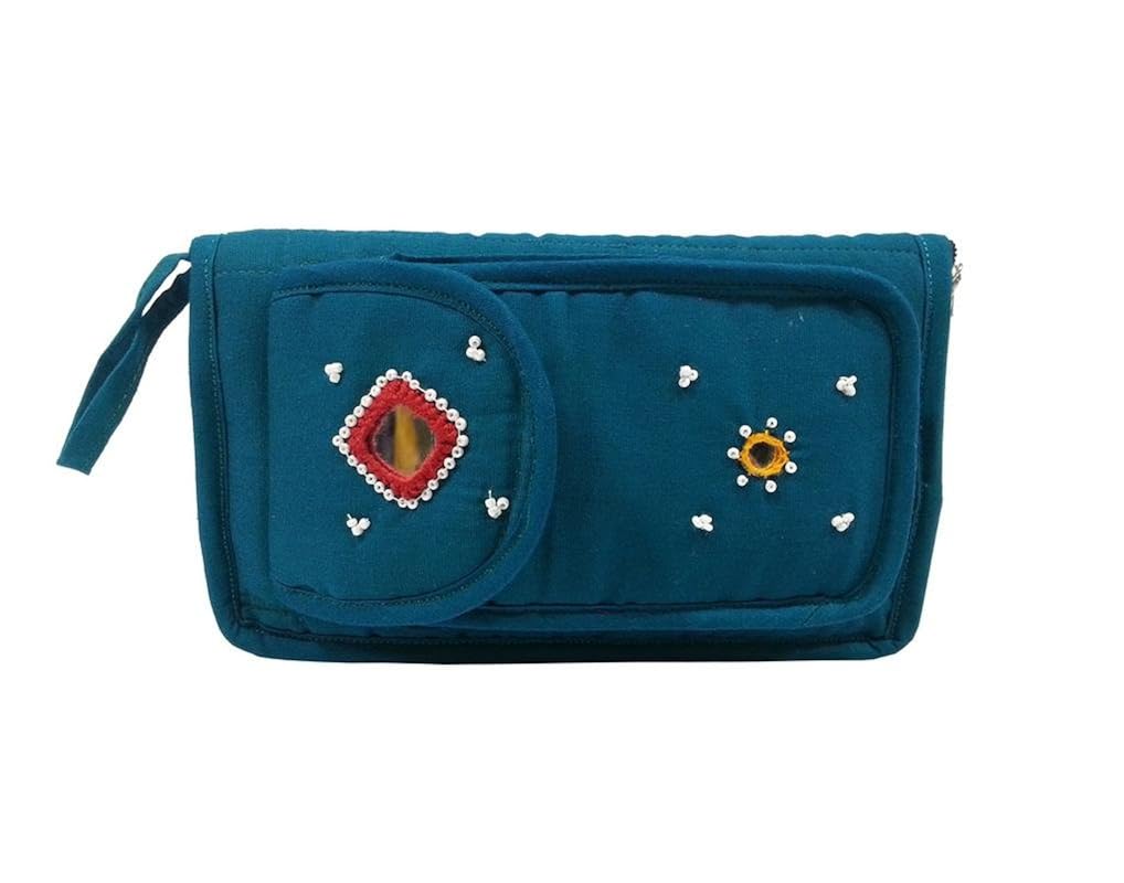 belladona mirror work purse with cell pouch in rama green