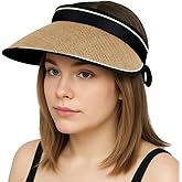 Women Sun Hat Ponytail Straw Beach UPF Protection Packable Visor for Summer