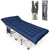 ARAER Camping Cot for Adults, 28in Wide with Mattress (Navy Blue) | 450LBS Max Load, Folding Outdoor Bed with Carry Bag, Heavy Duty Cot for Camping, Travel, Office Nap and Home Lounging
