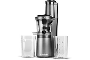 nutribullet Slow Juicer, Slow Masticating Juicer Machine, Easy to Clean, Quiet Motor & Reverse Function, BPA-Free, Cold Press Juicer with Brush, 150 Watts, Charcoal Black, NBJ50300, 24-oz