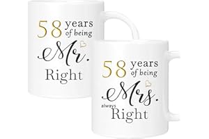 ERYUWOZA 58 Year Anniversary Coffee Mugs Set of 2, 58th Anniversary Wedding Gifts for Wife Husband Parents Couple Grandparents, 58 Year Anniversary Engagement Gifts Cups, 11oz