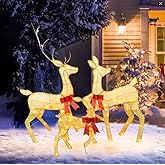 45" Large Outdoor Lighted Christmas Reindeer Family Set Decor, 3Pcs Handmade Light Up Xmas Deer Decoration with Stakes, Safe Material LED Plug and Play Outside Holiday Ornaments for Yard Lawn Garden