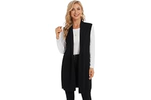 Moss Rose Women's Long Knit Cardigan Vest Casual Sleeveless Open Front Draped Duster Vest (Available in Plus Size)