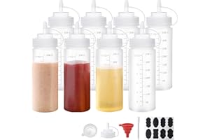 Belinlen 8 Pack 12 oz Plastic Squeeze Squirt Condiment Bottles with Cap Lids - Perfect for Condiments, Oil, Icing, Liquids–Set of 8 with extra 1 Silicone Funnel, 8 Chalk Labels and 1 Pen