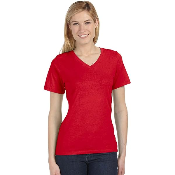 Amazon.com: LAT Women's Cotton V Neck T-Shirt (3587) Red, S