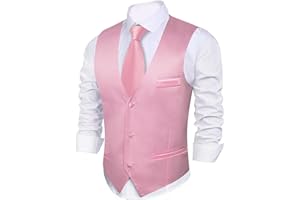 Barry.Wang Vest for Men Business/Leisure Dress Suit Vests V-neck 2 Pockets Wedding Party Tuxedo Satin Waistcoat