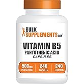 BulkSupplements.com Vitamin B5 Capsules - as Pantothenic Acid, B Vitamin Supplement, Pantothenic Acid 500 mg - Gluten Free, 1 Capsule per Serving, 240 Capsules (Pack of 1)