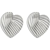 Hpoewre Striped Stud Earrings for Women, Vintage Chunky Earring Studs, Simple Geometric Earrings with 925 Sterling Silver Post, Trendy Statement Textured Earrings