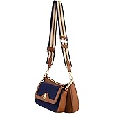 Tommy Bahama Women's Double Crossbody Bag Purse, Canvas Small Shoulder Handbag with Adjustable Strap and Leather Trim, Navy/Tan