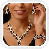 Unicra Gold Jewelry Sets Rhinestone Wedding Necklace Earrings Bracelet Set Prom Formal Indian Costume Jewelry for Women and Brides