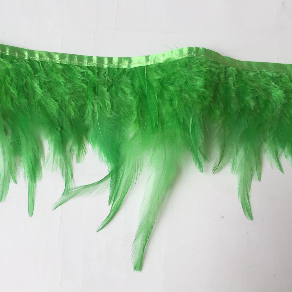 Sowder 2 Yards Natural Rooster Hackle Feather Trim Fringe 4-6" in Width Dress DIY Decoration (Lime Green)