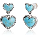 Wrangler Western Turquoise Heart Dangle Earrings for Women Statement Gold Plated Affection Cowgirl Drops Jewelry