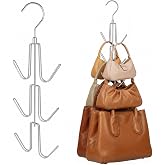 ZEDODIER 2 Pack Purse Hanger, Purse Organizer for Closet, Holds 12 Bags | Metal Hanging 12 Hooks Handbag Holder for Bag Storage, 360&deg; Rotating Design Keeps Purses Visible and Easy to Access, Silver