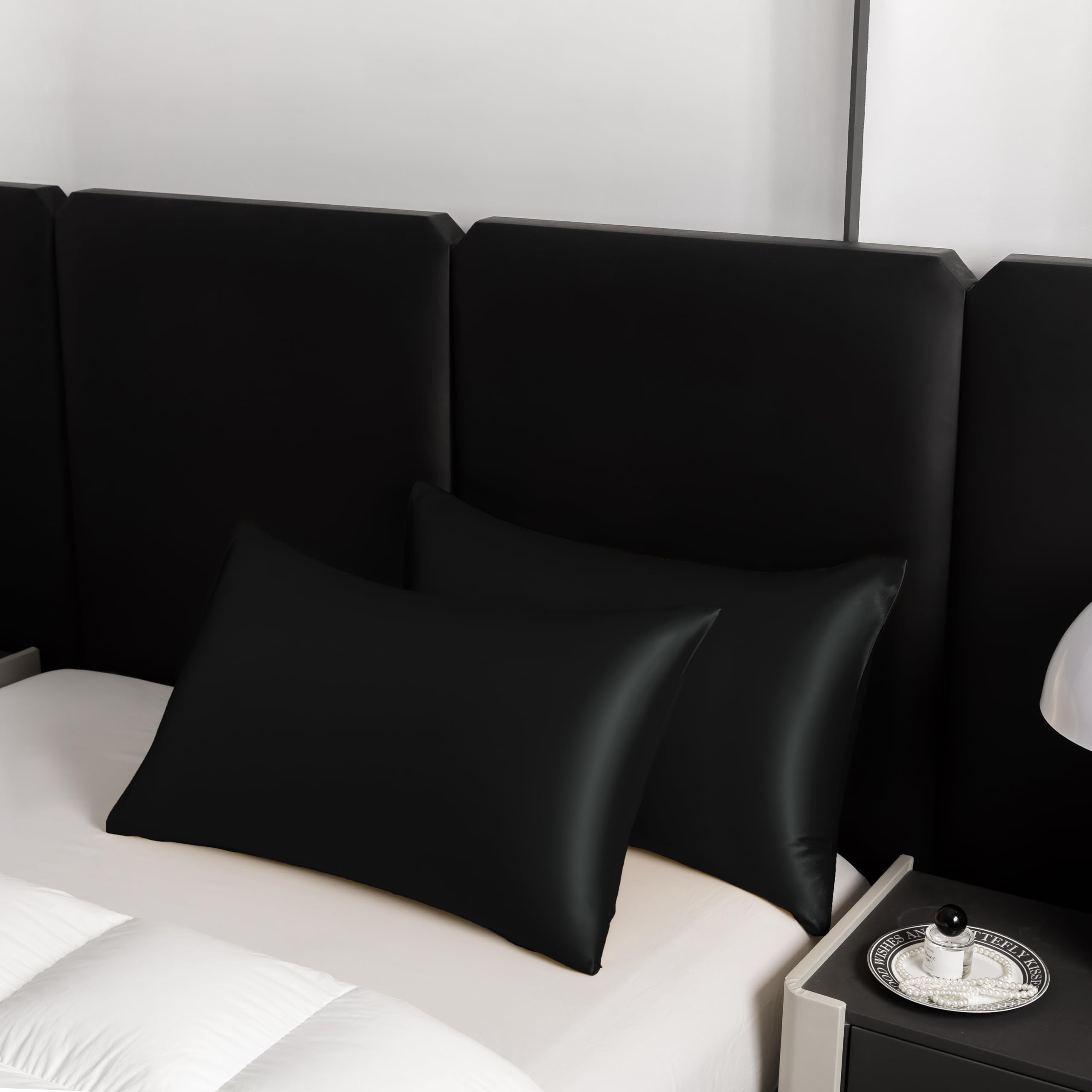 Tucusi 2 Pack Black Satin Pillowcases, 20"x 30" Standard Silky Pillowcase, Soft Pillow Covers, Satin Pillow Covers with Envelope Closure, Queen Size - Image 2