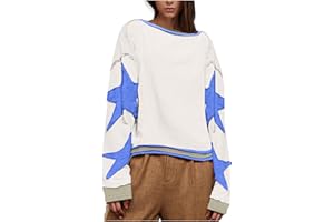 fnnxeal Trendy Sweatshirts for Women 2024 Fall Fashion Long Sleeve Crewneck Sweatshirt Oversized Star Graphic Pullover Tops