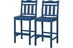nalone Outdoor Bar Stools Set of 2, HDPE Tall Adirondack Chairs Bar Chairs, Weather Resistance Bar Height Chair for Balcony, Garden, Yard, Backyard (Navy Blue, Bar Chairs Set of 2)