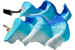 ZHGAOG Belly Dance Faux Silk Veil Fans, 1 Pair(Left+Right) Handmade Belly Dance Fans, Dancing Long Fans, Colorful Belly Dance Fan Veils for Dance Performances Length 180cm Width 90cm