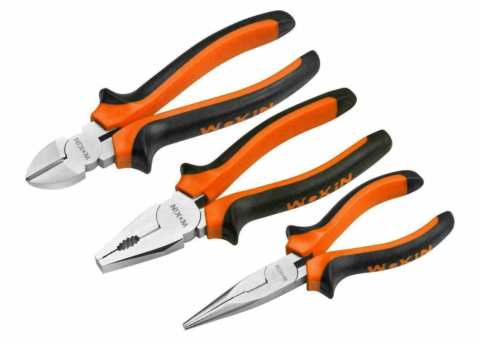 TOOLSTEK WOKIN 3pcs Pliers Set Heavy Duty 6" Long Nose 6" Diagonal Cutter Plier 7" Insulated Combination Pliers Soft Grip Handle Tools Combination Cable Wire Cutting Pliers