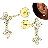ZELORES 18K Gold Plated Flat Back Earrings for Women 925 Sterling Silver Post Stud Earrings for Multiple Piercing Small Dainty Helix Tragus Cartilage Stud Trendy Flat back Stud Earrings
