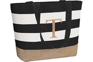Personalized Canvas Beach Tote Bags With Zipper for Women - Initial Customized Wedding Birthday Gifts
