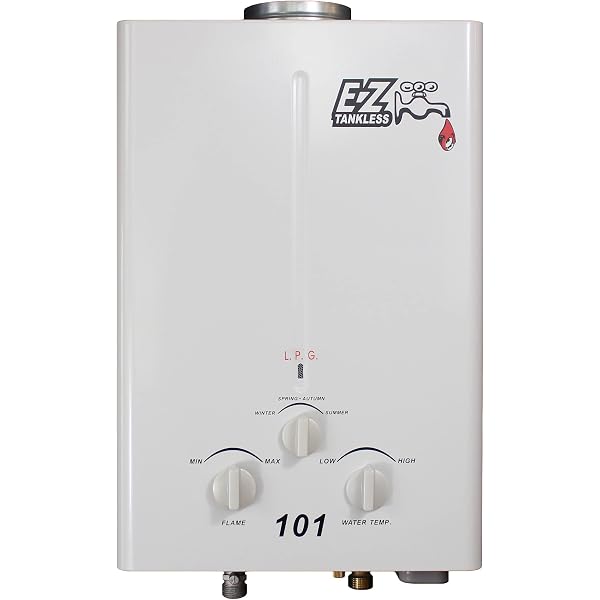 EZ 101 Tankless Water Heater - Propane (LPG) Gas - 2 GPM - Small - Portable  - Point of use - Battery Powered Ignition - Camping - RV - Hunting -  Amazon.com